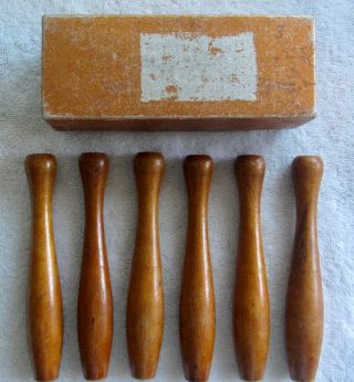 Vintage 1940s - 1950s Wood 6 Pin Bowling Set 6 " Wooden Toy Children 