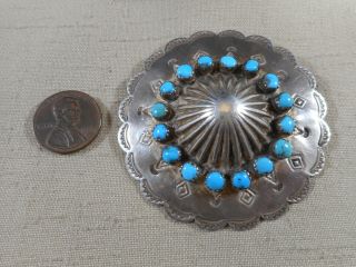 Fred Harvey Era Large Navajo Silver & Turquoise Pin Brooch