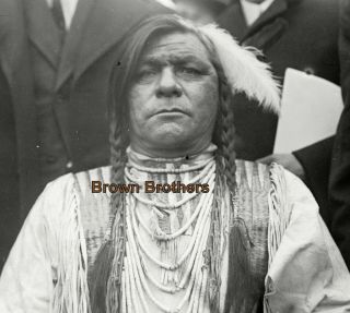 1910s Native American Indian Chief Warrior Braids Glass Photo Negative - Bb