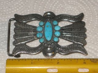 Vintage Native American Jewelry,  Belt Buckle,  Sterling Silver,  Turquoise,  Ajb,  Pawn,