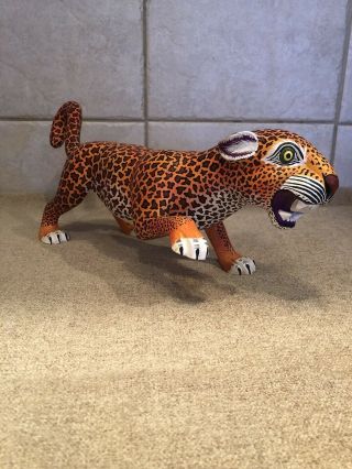 Oaxacan Hand Carved Wood Cheetah Figurine
