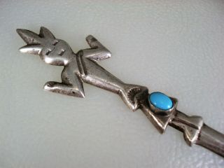 Vintage Navajo Cast Sterling Silver & Turquoise Yei Letter Opener Paper Knife