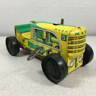 Vintage Marx Wind Up Yellow Green Tin Tractor Toy No.  5 - 8 " Long