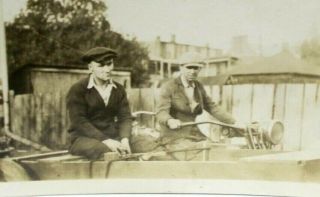 Vintage 1920`s Men On A Harley - Davidson Motorcycle With Side Car Photograph
