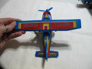 Vtg Mtu Korea N2077 Windup Cessna Tin & Plastic Airplane Hr 453 Blue Red 2