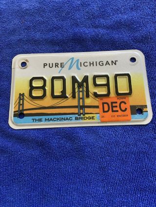 Michigan Motorcycle License Plate.  Mackinac Bridge