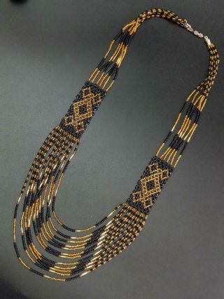 Vintage Black And Gold Seed Bead Waterfall Necklace