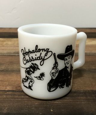 1950’s Vintage Hopalong Cassidy Mug Milk Glass Black Print D Handle