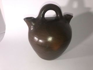 Vintage Clay Mexican Pottery Double Spouted Water Jug Brown Mexico