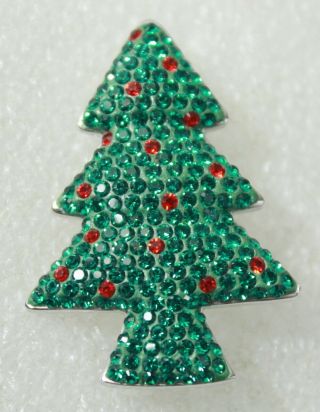 Vintage Swarovski Swan Mark Pave Crystals Christmas Tree Brooch Pin