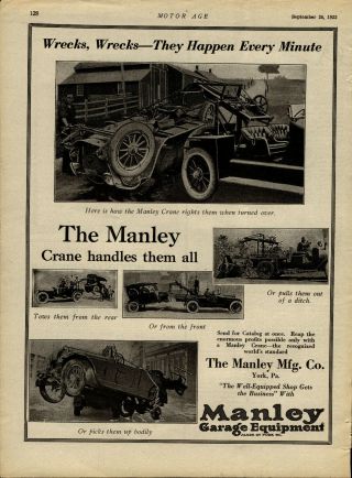 1922 Manley Garage Equipment Ad: Wrecker/tow Apparatus - York,  Pennsylvania