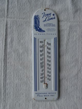 Vintage Tony Lama Western Cowboy Boots & Shoes Metal Advertising Thermometer