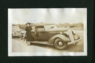Vintage Car Photo Pretty Girl W/ 1936 Packard Convertible Sedan 448047