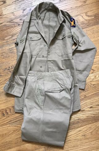 Vintage Wwii Us Army Air Corps Khaki Shirt Pants 2nd Air Force Patch