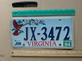 License Plate,  Virginia,  Specialty,  Cardinal,  Jx - 3472