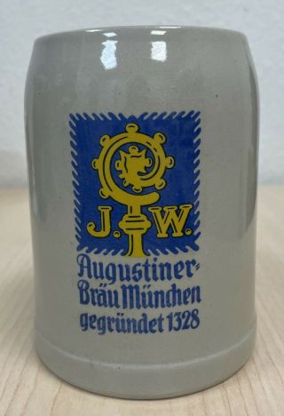 Vintage J.  W.  Augustiner 1328 Beer Stein Mug Western Germany.  5 L