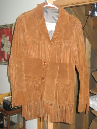 Vintage Berman Buckskin 100 Suede Leather Western Fringe Jacket Coat 1960s