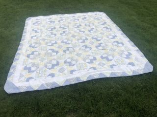 Vintage Star Pattern Hand Stitched Quilt Country Yellow Blue White Floral Full
