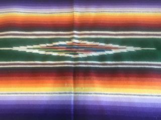 Vintage Mexican Southwestern Saltillo Serape Blanket Rug W/ Fringe 88 X 41