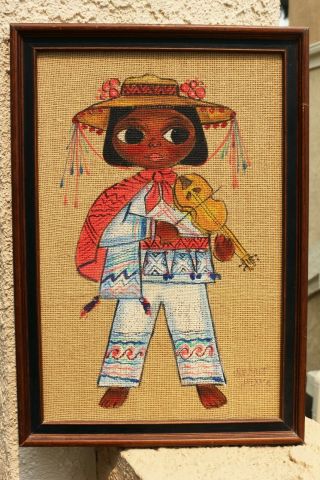 Vtg Mexican Folk Art Painting Of Boy By Gustavo? Circle Of Jose Maria De Servin