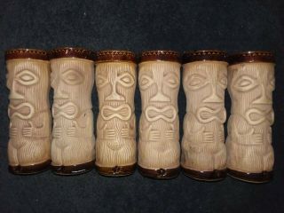 Vintage Hawaiian Barware Tiki Ceramic 6x Cup Mug Glasses Paul Marshall Pmp Bar