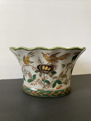 Chinese Wong Lee Wl 1895 Crackled Glaze Porcelain Planter Bowl Bird’s Nest Eggs