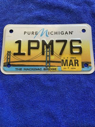 Michigan Motorcycle License Plate 2018 Tag.  Mackinac Bridge
