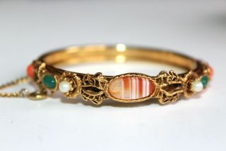 Vintage Designer Florenza Multi Color Glass Cabochon Gold Tone Bracelet Brd1