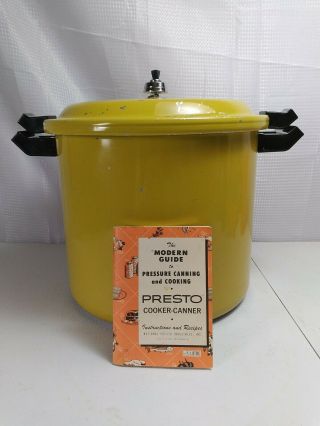 Vintage 1975 Presto 20 Quart Pressure Cooker Canner Harvest Gold W/instructions