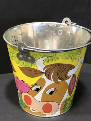 Vintage J Chein Cow Tin Litho Sand Pail Bucket