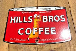 Vintage Hills Bros Coffee 8 X 5.  5 " Die - Cut Can Porcelain Sign Oil Gas Pump