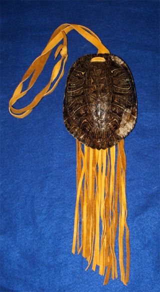 Native American 8x6 " Turtle Shell Bag Deerskin Leather Fringed 01