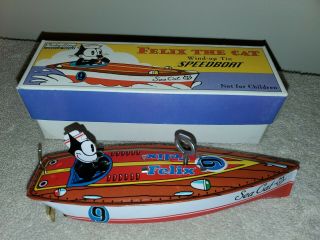 1996 Vintage Felix The Cat Tin Wind - Up Speedboat,  Rare