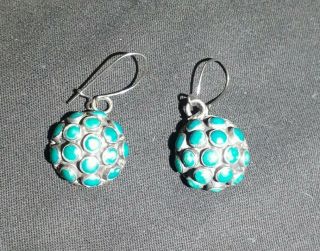 Vintage Taxco 120 Oma 925 Sterling Silver Earrings With Turquoise Stone Inlays