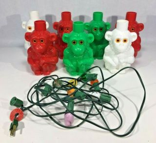 Vintage Noma String Of 7 Blow Mold Monkeys Patio Rv Camping Party Lights Set