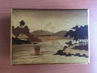 Vintage Hand Made Japanese Inlay Wood Puzzle Box W/hidden Compartment - Mt.  Fuji