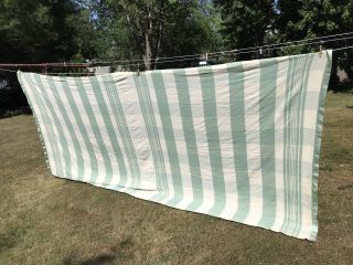 Vtg Cotton Camp Blanket Double Extra Long Check Green Stripe Blanket 154”x70”