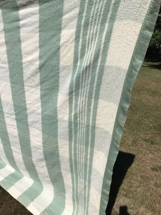 VTG Cotton Camp Blanket Double Extra Long Check Green Stripe Blanket 154”X70” 2