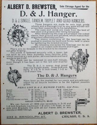 Bicycle 1890s Advertising/brochure: Albert D.  Brewster,  D & J Cycle Hanger