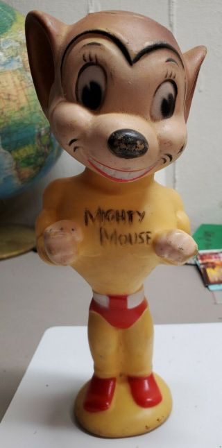 Vintage 1950s Terrytoons " Mighty Mouse " Rubber Squeeze Toy Figure Wow