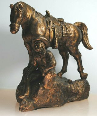 Vintage 1974 Austin Productions Bronze Finish Cowboy & Horse Statue