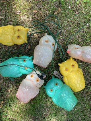 Vintage Older Blow Mold 7 Plastic Owl Patio Rv Camping String Lights