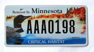 2004 Minnesota Critical Habitat License Plate Wildlife Loon Aaa 0198
