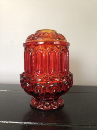 Vintage Le Smith Moon And Star Glass Amberina Courting Fairy Candle Lamp