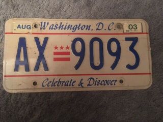 Washington Dc Celebrate & Discover License Plate Tag - Ax 9093 Vintage