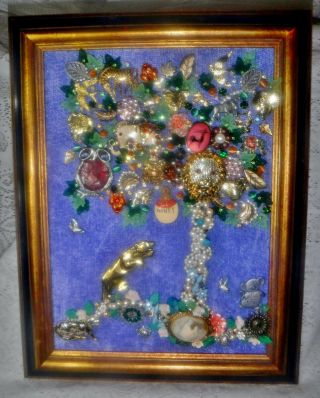 Vintage Jewelry Art Tree Of Life,  Signed & Framed