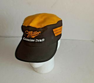 Rare Vintage 3 Stripe Miller Draft Trucker Hat W/ Sun Flaps Nos