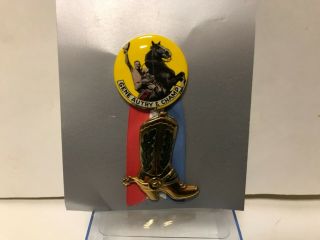 Vintage 1950s Gene Autry & Champ Boot Ribbon Yellow Pin - Back Button
