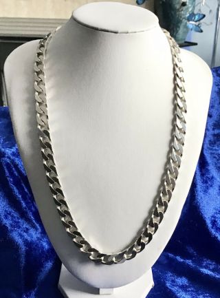 Fine Quality Heavy Vintage Solid Silver Flat Link Neck Chain 81.  3 Grams