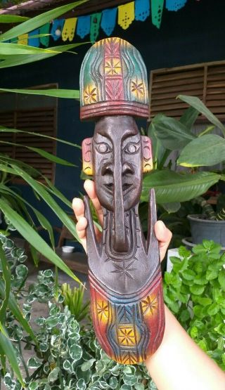 4 Wooden Face Mask Vintage Hand Carved African Tribal Wall Art Wood Hanging 17 "